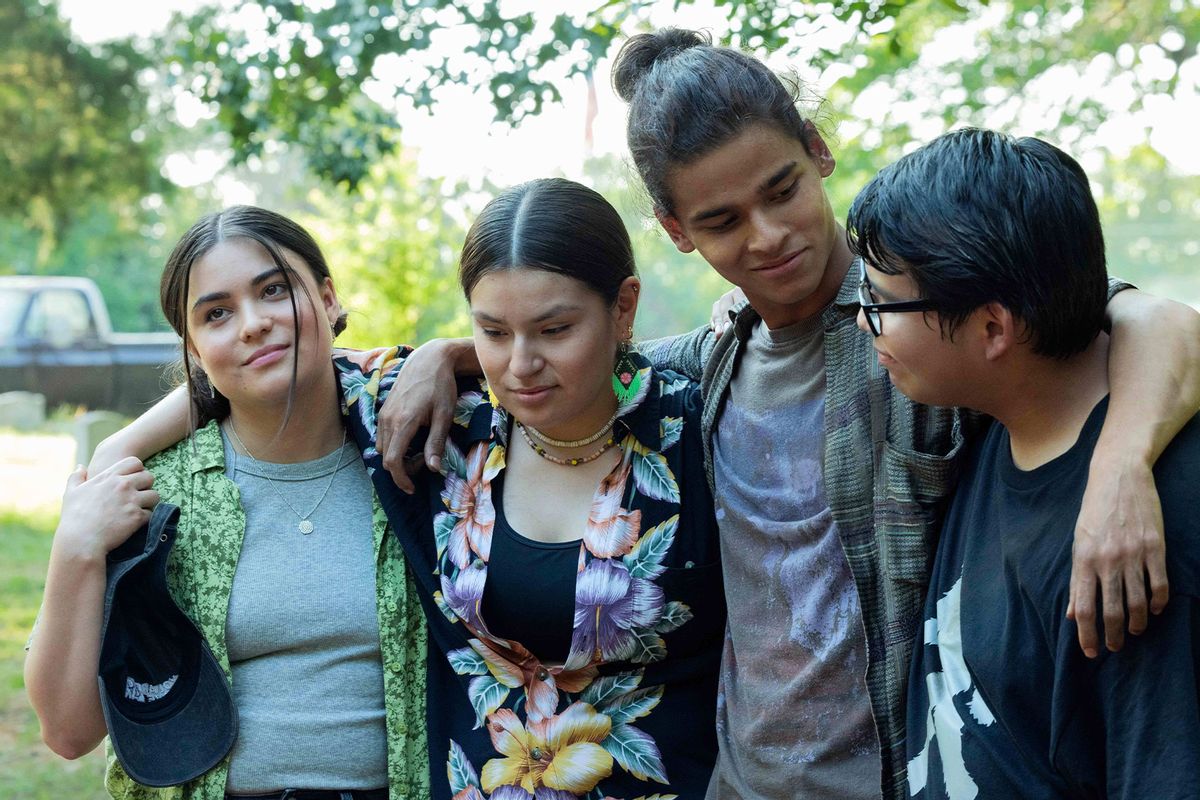 Devery Jacobs as Elora Danan, Paulina Alexis as Willie Jack, D'Pharaoh Woon-A-Tai as Bear and Lane Factor as Cheese in "Reservation Dogs" (Shane Brown/FX)