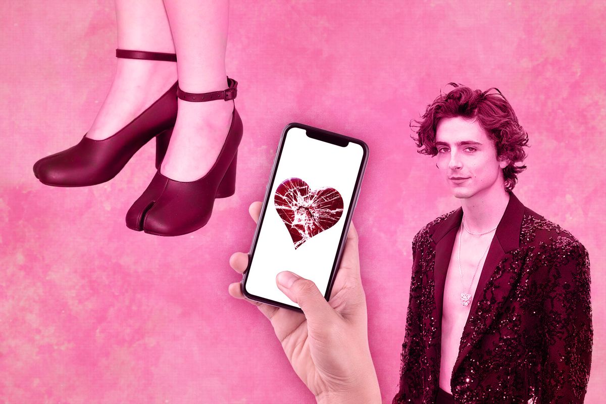 Tabi shoes, Timothee Chalamet, and a broken heart on a phone (Photo illustration by Salon/Getty Images)