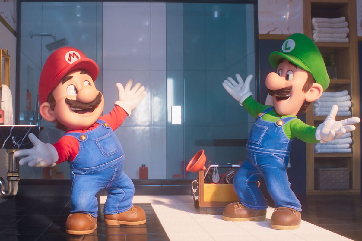 Mario (voiced by Chris Pratt) and Luigi (Charlie Day) in "The Super Mario Bros. Movie" (Nintendo / Universal Pictures)