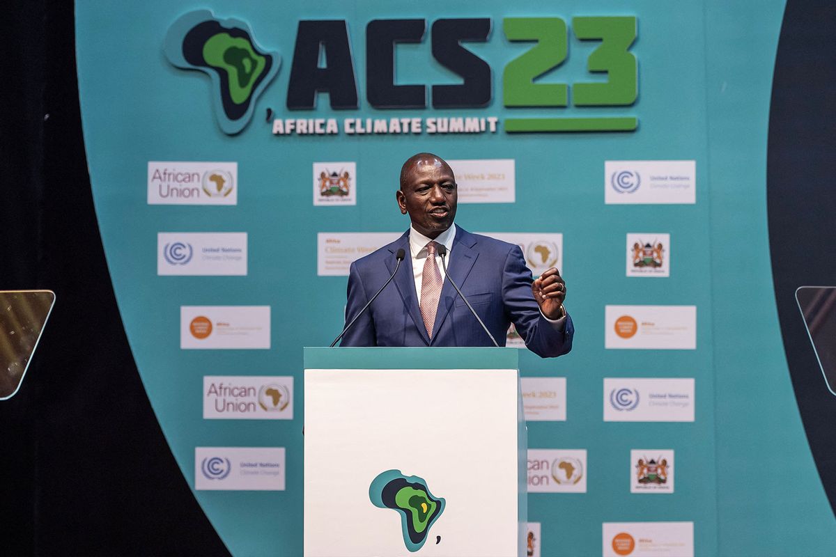 President of Kenya William Ruto delivers his remarks during the Africa Climate Summit 2023 at the Kenyatta International Convention Centre (KICC) in Nairobi on September 5, 2023. (LUIS TATO/AFP via Getty Images)