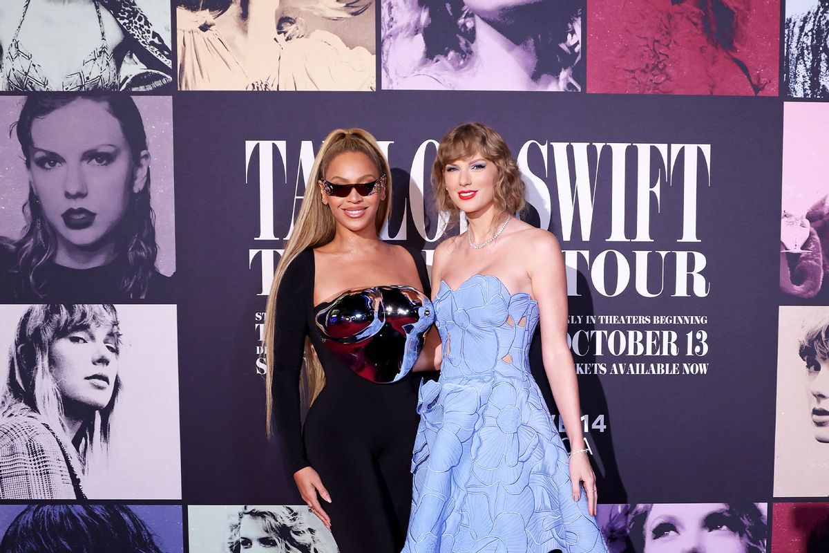 Beyoncé Knowles-Carter and Taylor Swift attend the "Taylor Swift: The Eras Tour" Concert Movie World Premiere at AMC The Grove 14 on October 11, 2023 in Los Angeles, California. (John Shearer/Getty Images for TAS)