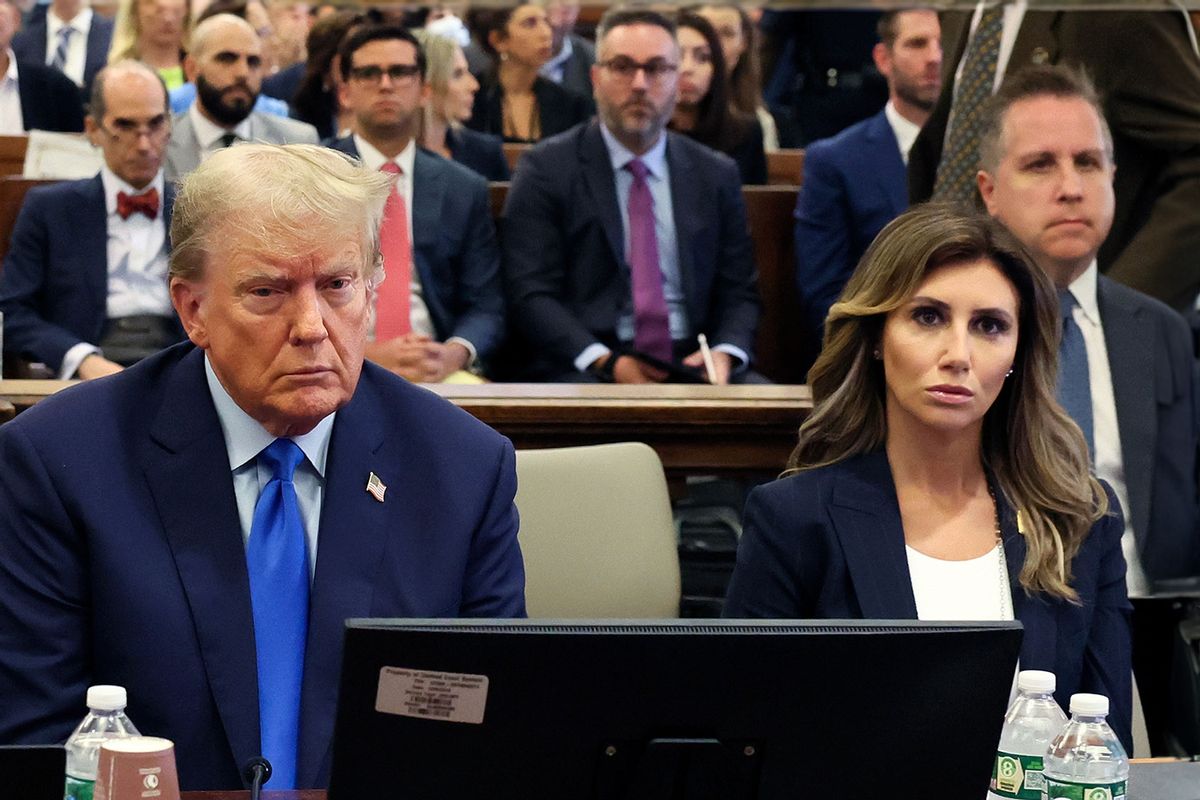 Former U.S. President Donald Trump appears in the courtroom with his lawyers for the start of his civil fraud trial at New York State Supreme Court on October 02, 2023 in New York City. (Brendan McDermid-Pool/Getty Images)