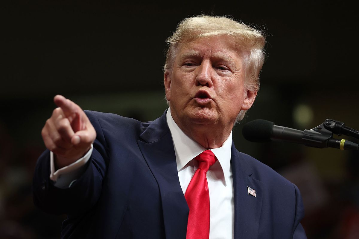 Former U.S. President Donald Trump speaks during a "Save America" rally at Alaska Airlines Center on July 09, 2022 in Anchorage, Alaska. (Justin Sullivan/Getty Images)