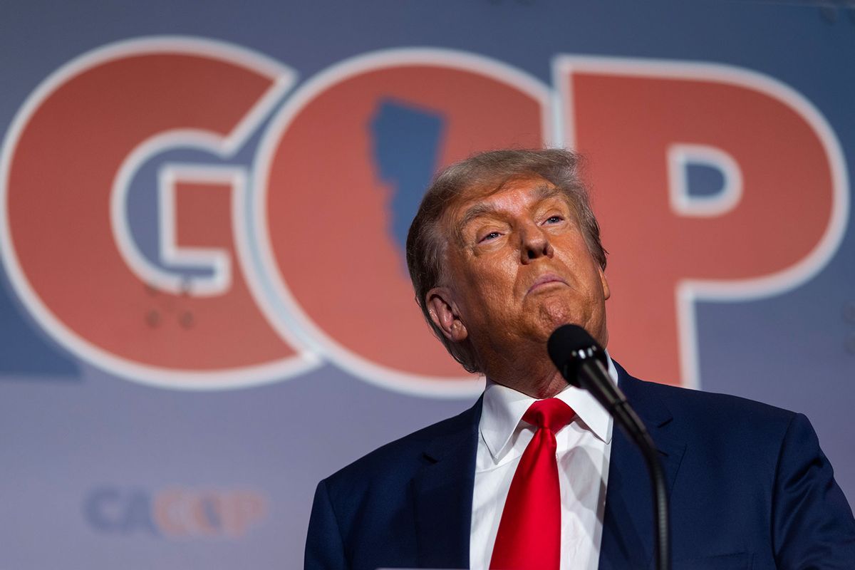 Former U.S. President Donald Trump speaks at the California GOP Fall convention on September 29, 2023 in Anaheim, California. (David McNew/Getty Images)