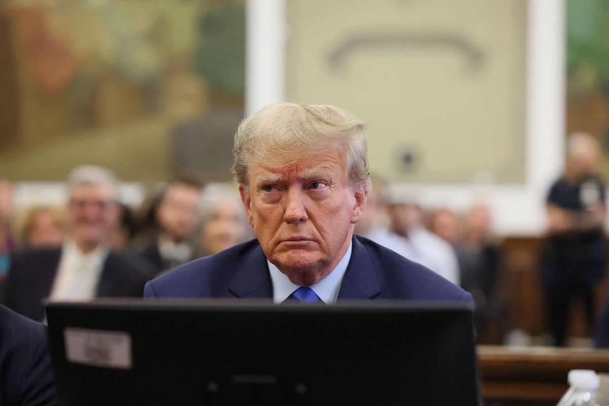 Former US President Donald Trump attends the trial of himself, his adult sons, the Trump Organization and others in a civil fraud case brought by state Attorney General Letitia James, at a Manhattan courthouse, in New York City, on October 2, 2023. (BRENDAN MCDERMID/POOL/AFP via Getty Images)