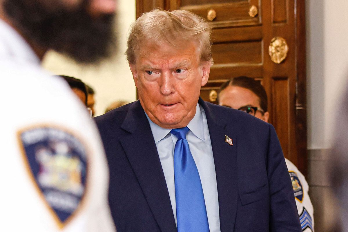 Former US president Donald Trump leaves the court room of the State Supreme court on the first day of his civil fraud trial on October 2, 2023 in New York City. (KENA BETANCUR/AFP via Getty Images)