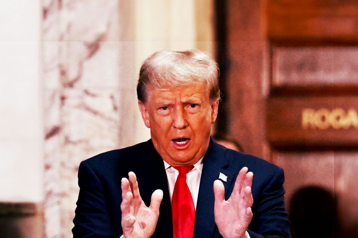 Former US President Donald Trump speaks to the media during the third day of his civil fraud trial in New York on October 4, 2023. (ANGELA WEISS/AFP via Getty Images)