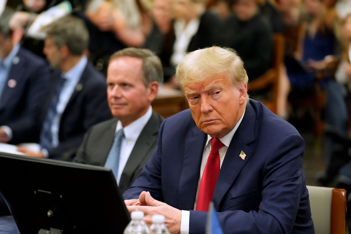 Former U.S. President Donald Trump appears in the courtroom with his lawyers for his civil fraud trial at New York State Supreme Court on October 03, 2023 in New York City. (Seth Wenig-Pool/Getty Images)