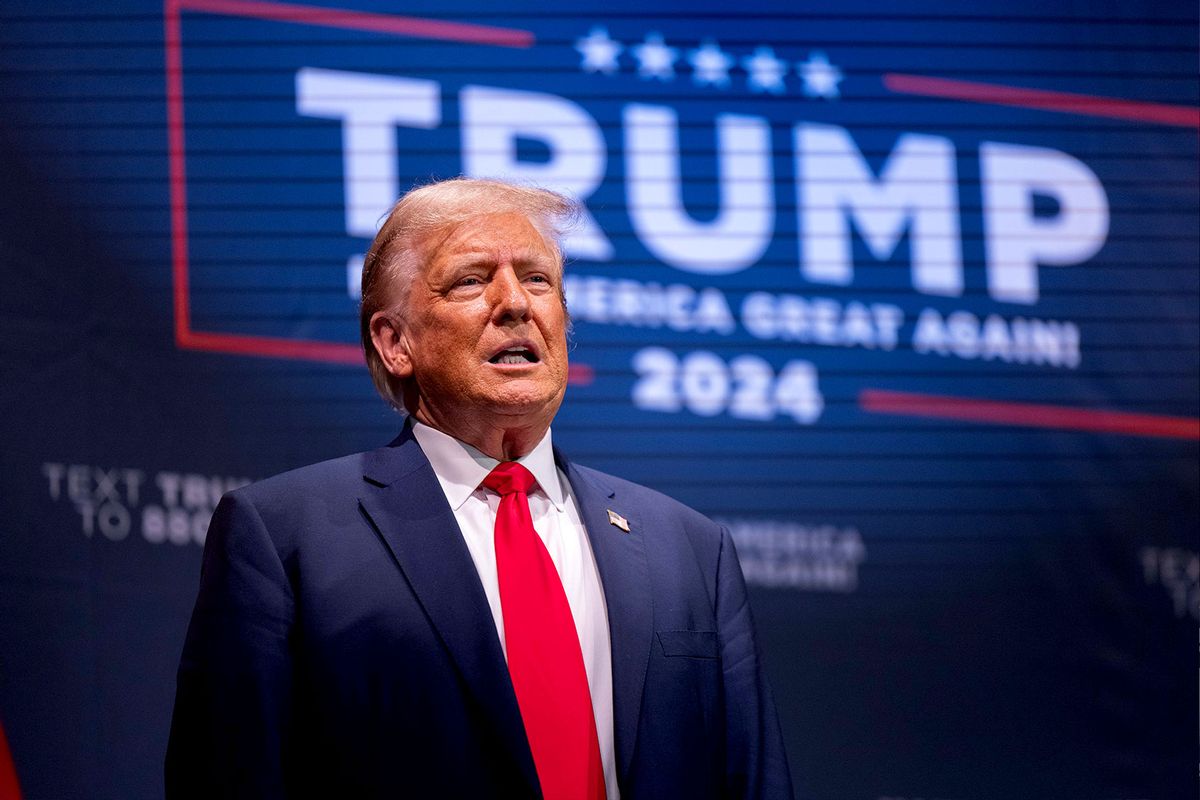 Republican presidential candidate former President Donald Trump takes the stage to speak on October 9, 2023 in Wolfeboro, New Hampshire. (Scott Eisen/Getty Images)