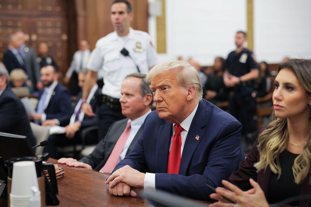 Former U.S. President Donald Trump sits in a Manhattan courthouse during the trial for his civil fraud case at New York State Supreme Court on October 17, 2023 in New York City. (Andrew Kelly-Pool/Getty Images)
