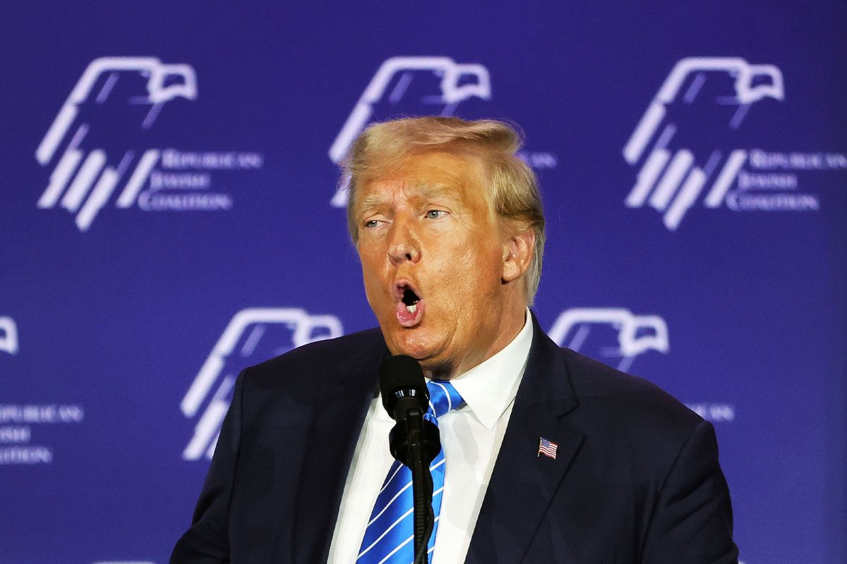 Republican presidential candidate former U.S. President Donald Trump speaks during the Republican Jewish Coalition's Annual Leadership Summit at The Venetian Resort Las Vegas on October 28, 2023 in Las Vegas, Nevada. (Ethan Miller/Getty Images)