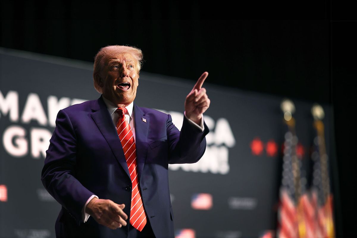 Republican presidential candidate former U.S. President Donald Trump hosts a campaign event at the Orpheum Theater on October 29, 2023 in Sioux City, Iowa. (Scott Olson/Getty Images)