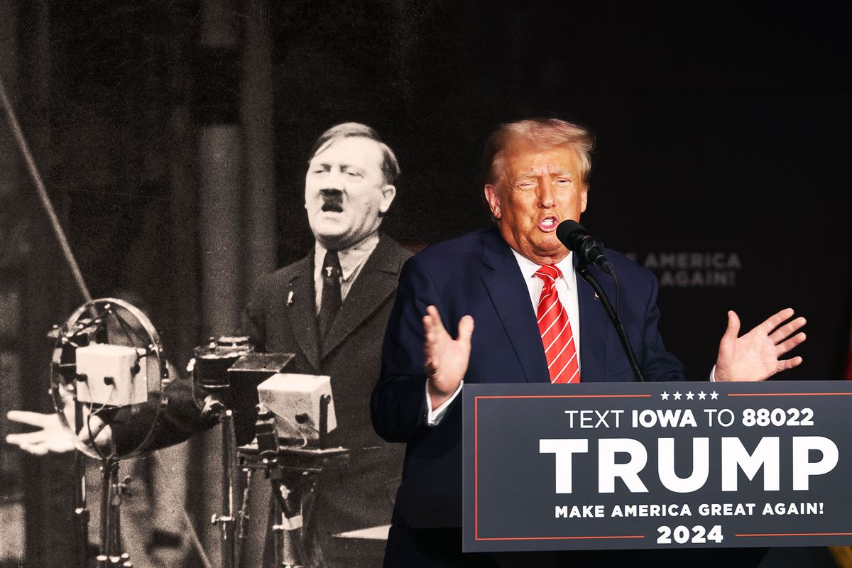 Adolf Hitler and Donald Trump, speechifying (Photo illustration by Salon/Getty Images)