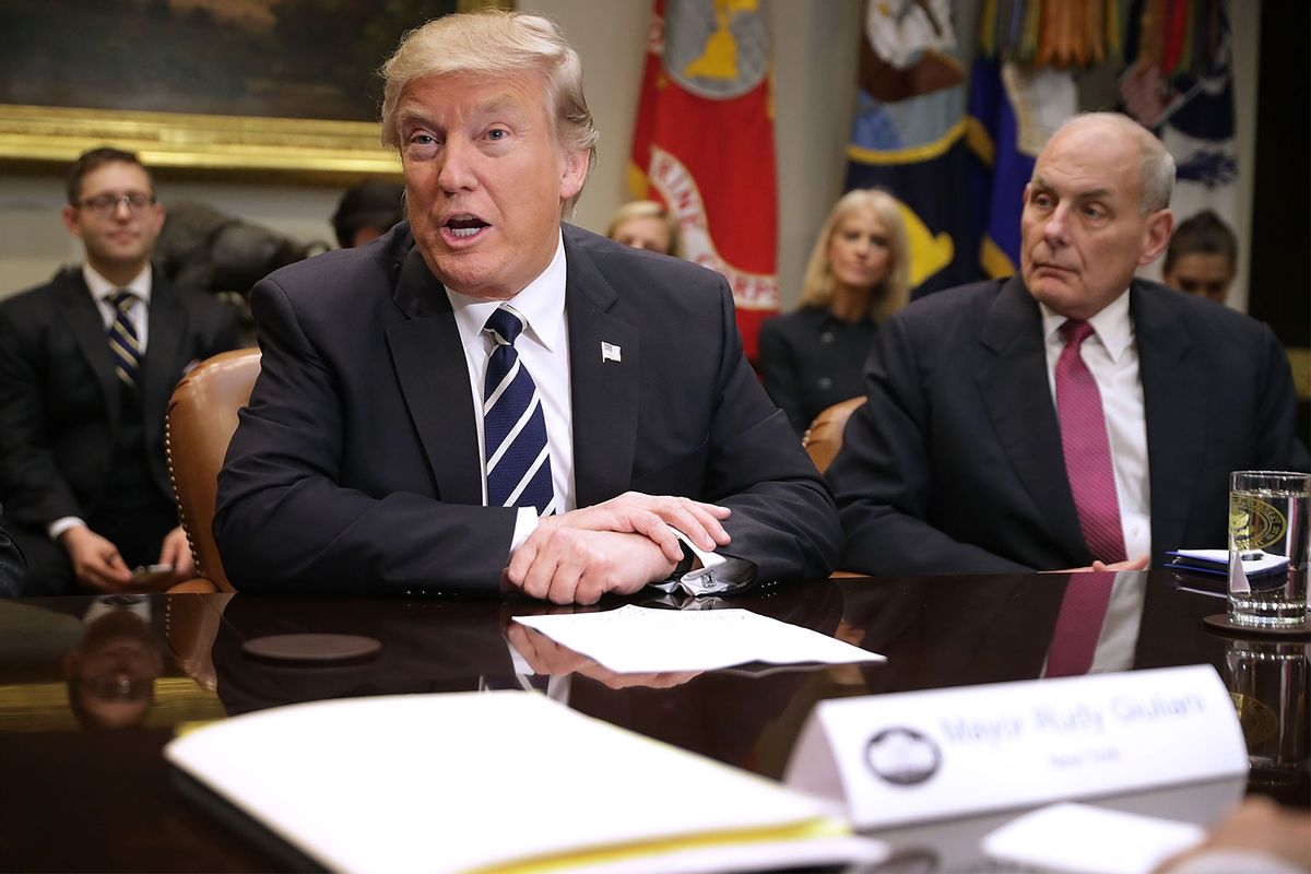 U.S. President Donald Trump delivers remarks at the beginning of a meeting with Homeland Security Secretary John Kelly and other government cyber security experts in the Roosevelt Room at the White House January 31, 2017 in Washington, DC. (Chip Somodevilla/Getty Images)