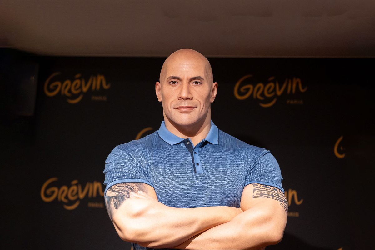 The Dwayne Johnson wax figure is unveiled at Musee Grevin on October 16, 2023 in Paris, France. (Marc Piasecki/Getty Images)
