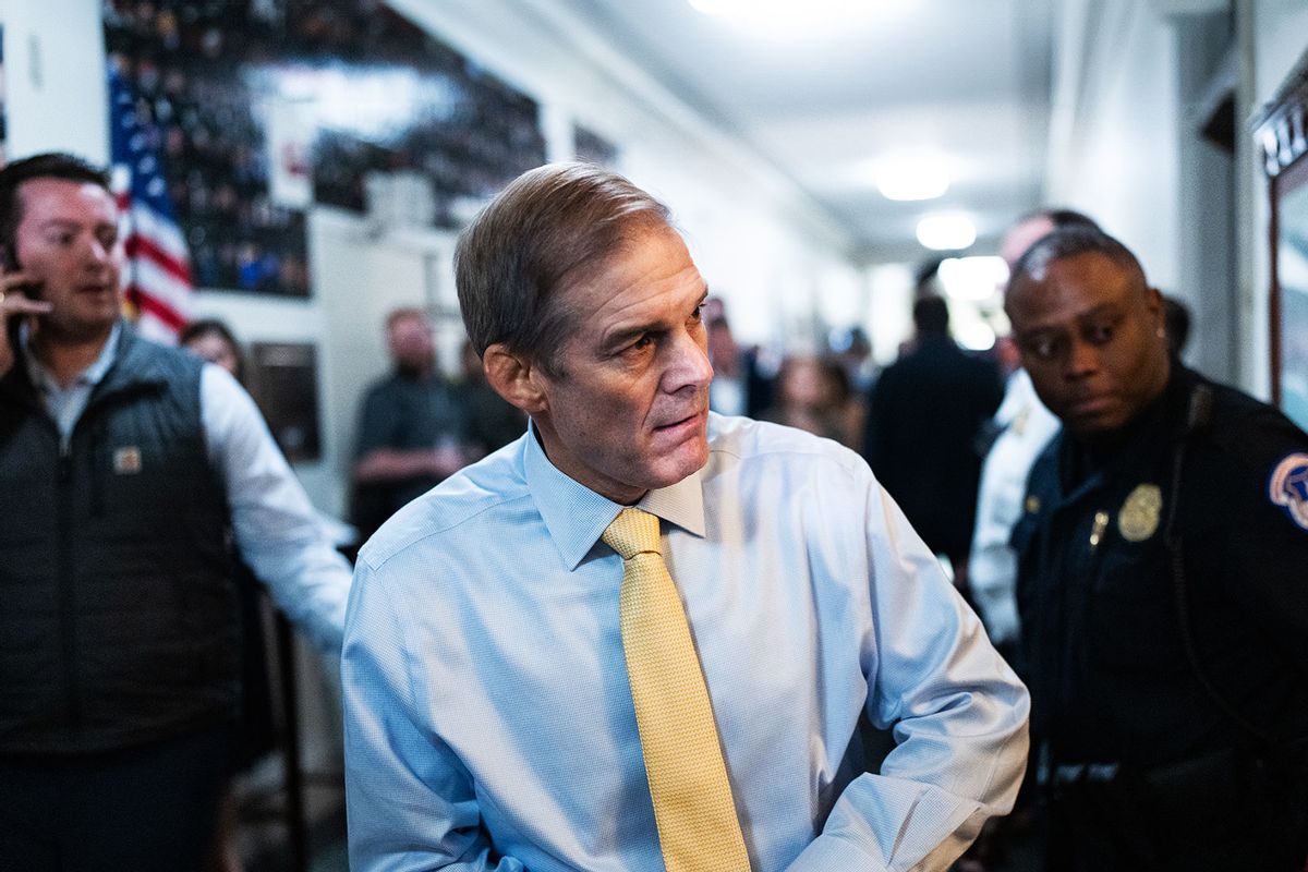 Rep. Jim Jordan, R-Ohio, is seen outside a House Republican Conference speaker election meeting before he was voted to be the party's nominee for speaker of the House in Longworth Building on Friday, October 13, 2023. (Tom Williams/CQ-Roll Call, Inc via Getty Images)