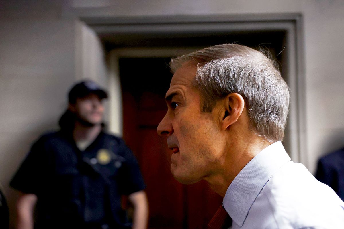 U.S. Rep. Jim Jordan (R-OH) arrives to a House Republicans to hear from members running for U.S. Speaker of House in the Longworth House Office Building on October 11, 2023 in Washington, DC. (Anna Moneymaker/Getty Images)