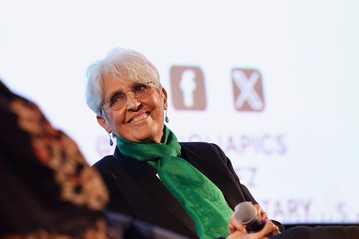 Joan Baez attends the Los Angeles premiere of "Joan Baez I Am A Noise" Q&A at Landmark's Nuart Theatre on October 14, 2023 in Los Angeles, California. (Robin L Marshall/Getty Images)
