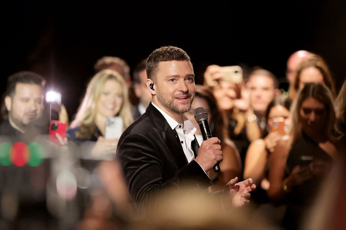 Justin Timberlake performs during the 2022 Children’s Hospital Los Angeles Gala at the Barker Hangar on October 08, 2022 in Santa Monica, California. (Matt Winkelmeyer/Getty Images for Children's Hospital Los Angeles)