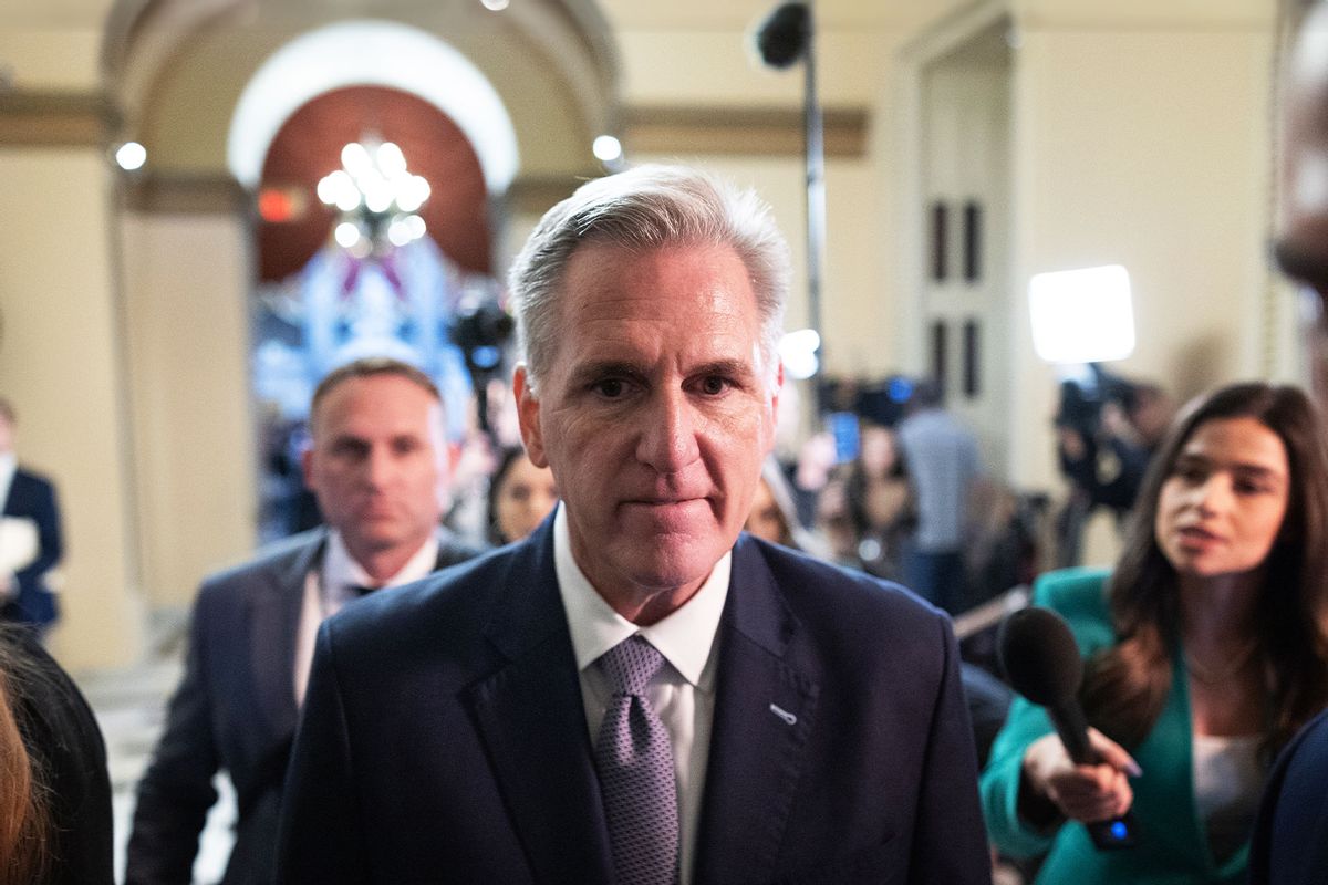 House Speaker Kevin McCarthy (R-CA) walks to the House Chamber before a vote on Capitol Hill on Saturday, September 30, 2023. (Tom Brenner for The Washington Post via Getty Images)