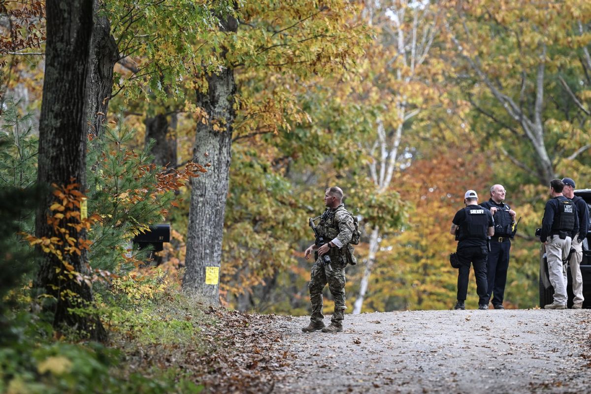 U.S. police search for mass shooting suspect Robert Card in Maine, United States on October 27, 2023. (Fatih Aktas/Anadolu via Getty Images)