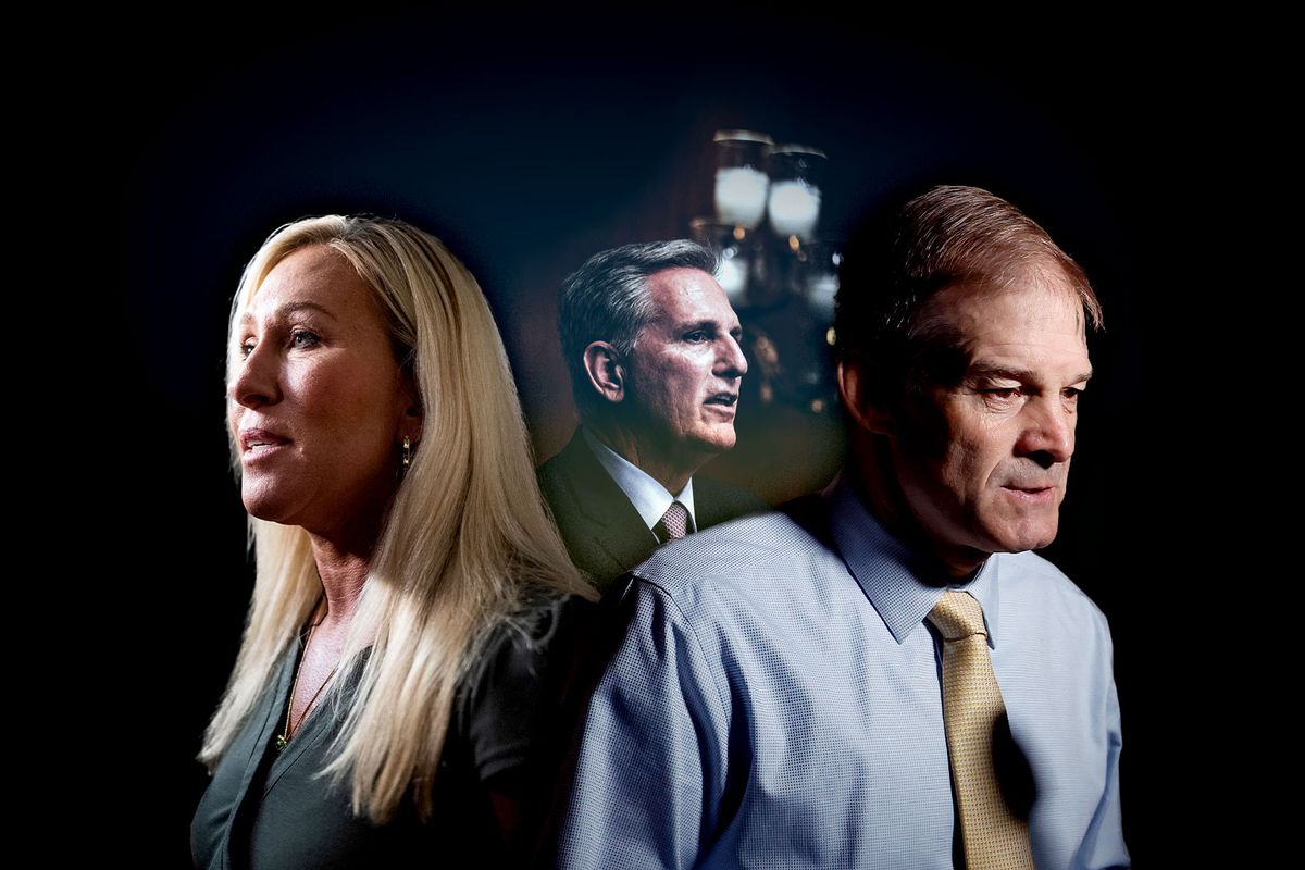 Marjorie Taylor Greene, Jim Jordan and Kevin McCarthy (Photo illustration by Salon/Getty Images)