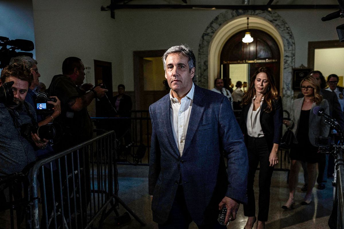 Michael Cohen leaves the courtroom for the day after his first day in court testifying against former US President Donald Trump in New York City on October 24, 2023. (ALEX KENT/AFP via Getty Images)