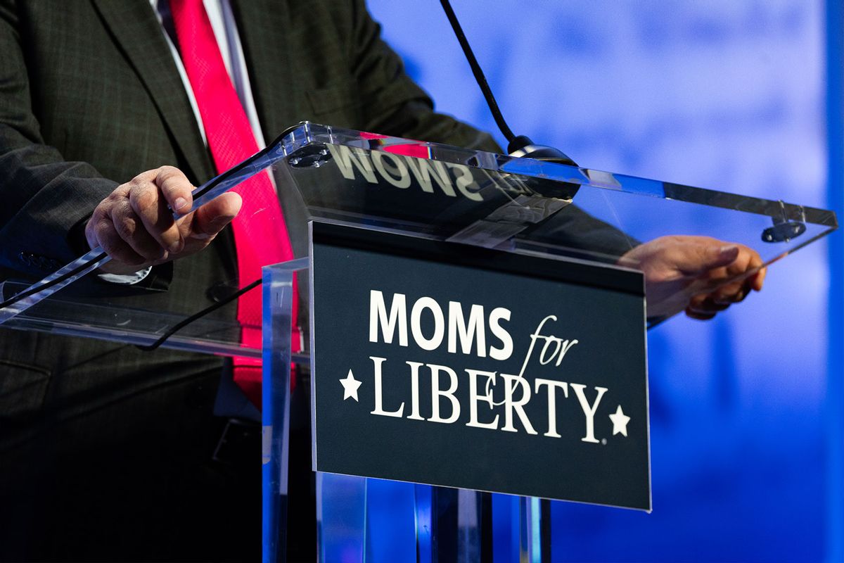 A speaker at the Moms for Liberty Summit in Philadelphia, 2023. (Hannah Beier for the Washington Post/Getty Images)