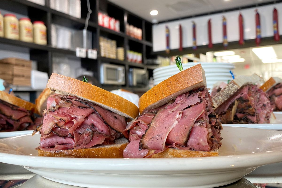 A pastrami sandwich awaits pick-up at Lido Deli in Long Beach, New York, on May 5, 2022. (Erica Marcus/Newsday RM via Getty Images)