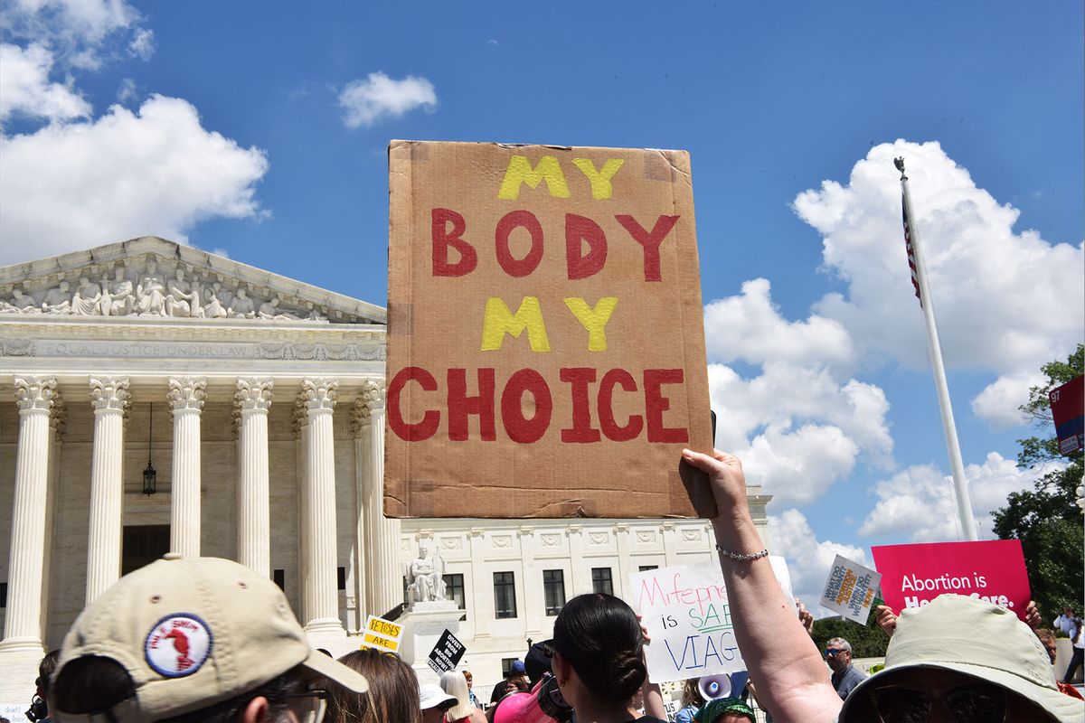 Abortion rights activists march to the U.S. Supreme Court on June 24, 2023 in Washington, DC. (Sha Hanting/China News Service/VCG via Getty Images)