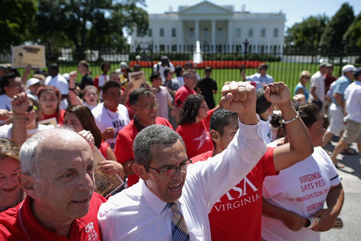 More than 300 demonstrators march to the White House to demand that President Barack Obama halt deportations August 28, 2014 in Washington, DC. (Chip Somodevilla/Getty Images)