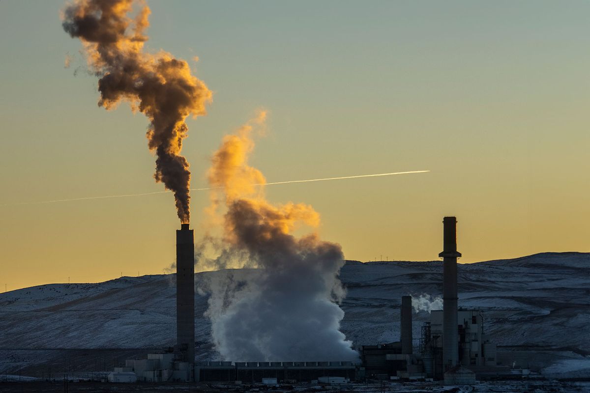 A mixture of steam and pollutants are emitted from the Naughton coal-fired power plant November 22, 2022 in Kemmerer, Wyoming. (Natalie Behring/Getty Images)