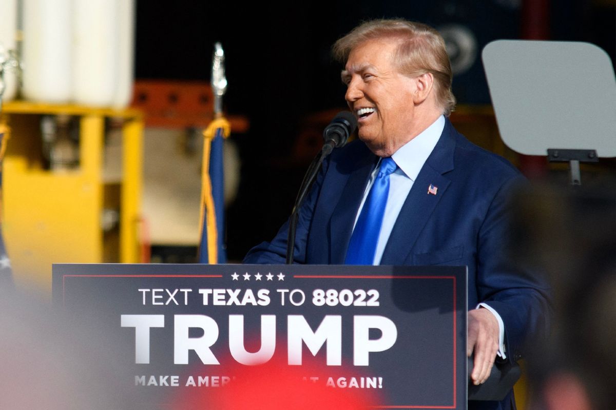 Donald Trump speaks during a campaign event at Trendsetter Engineering, Inc. in Houston, Texas, on November 2, 2023.  (MARK FELIX/AFP via Getty Images)