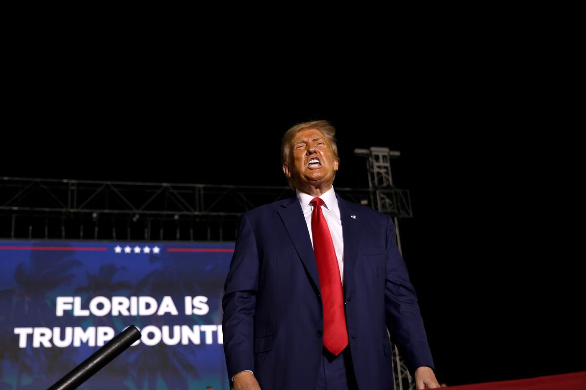 Former U.S. President Donald Trump holds a rally at The Ted Hendricks Stadium at Henry Milander Park on November 8, 2023 in Hialeah, Florida.  (Alon Skuy/Getty Images)
