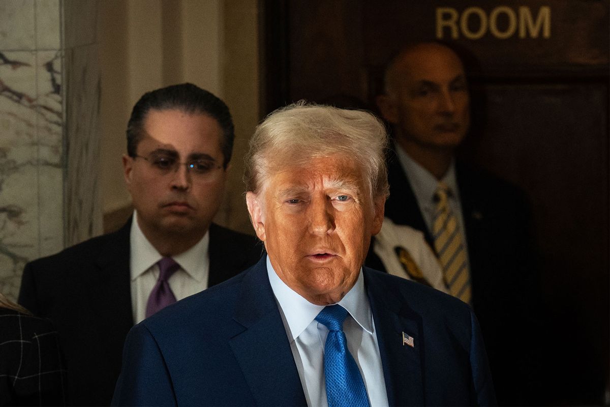 Former US President Donald Trump arrives for his civil fraud trial at New York State Supreme Court on November 6, 2023 in New York City. (ADAM GRAY/AFP via Getty Images)