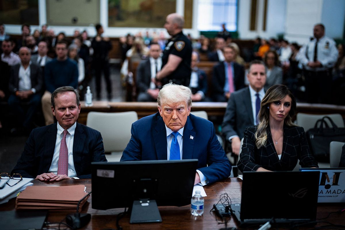 Former US President Donald Trump prepares to testify during his trial at New York State Supreme Court in New York, on November 6, 2023. (JABIN BOTSFORD/POOL/AFP via Getty Images)