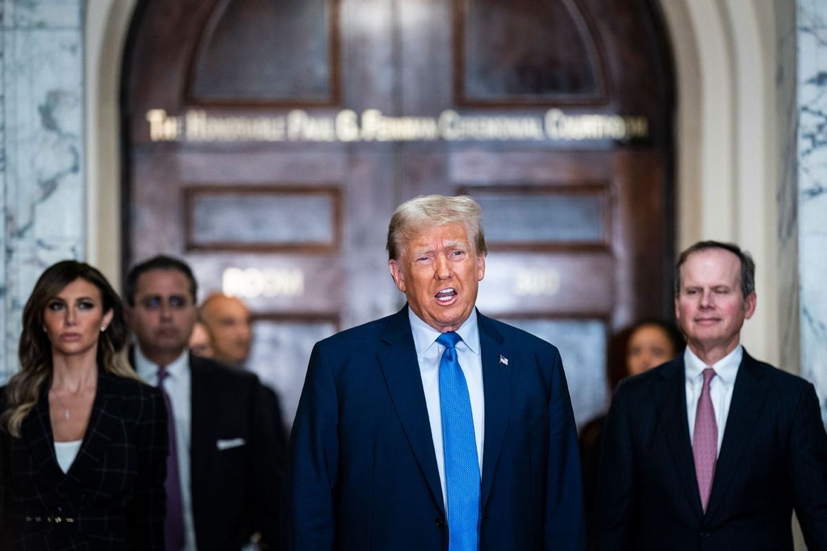 Former President Donald Trump arrives arrives to testify in his civil fraud case at the State Supreme Court of New York on Monday, Nov. 06, 2023, in New York, NY. (Jabin Botsford/The Washington Post via Getty Images)
