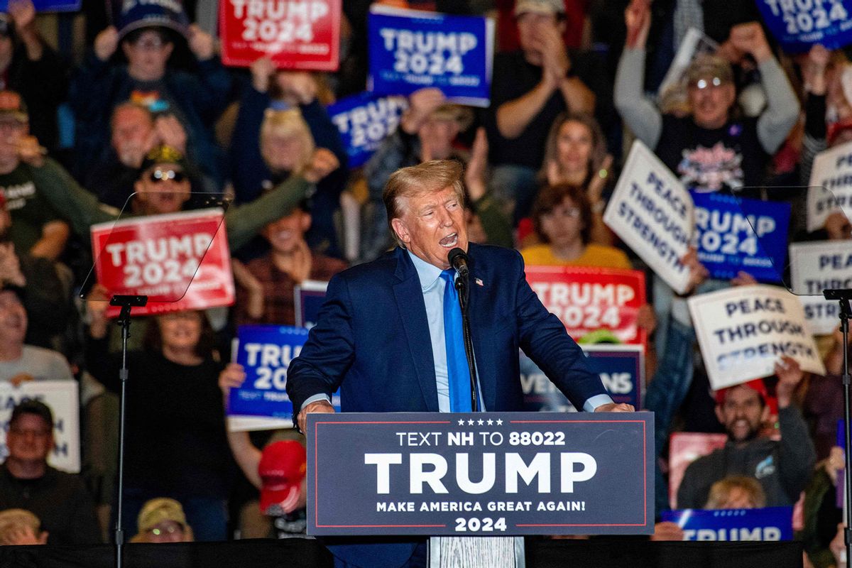 Former US president and 2024 Republican president candidate Donald Trump speaks at a campaign rally in Claremont, New Hampshire, on November 11, 2023. (JOSEPH PREZIOSO/AFP via Getty Images)