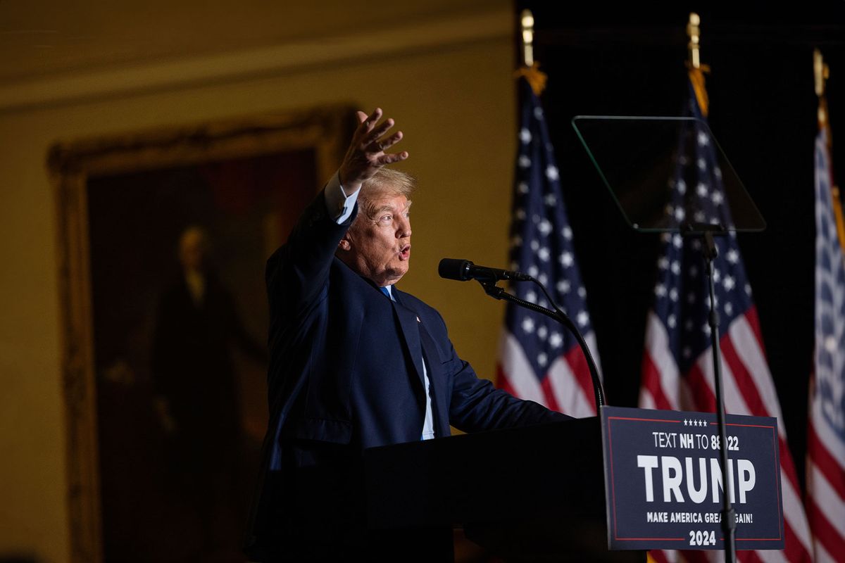 Republican presidential candidate former President Donald Trump delivers remarks during a campaign event on November 11, 2023 in Claremont, New Hampshire. (Scott Eisen/Getty Images)