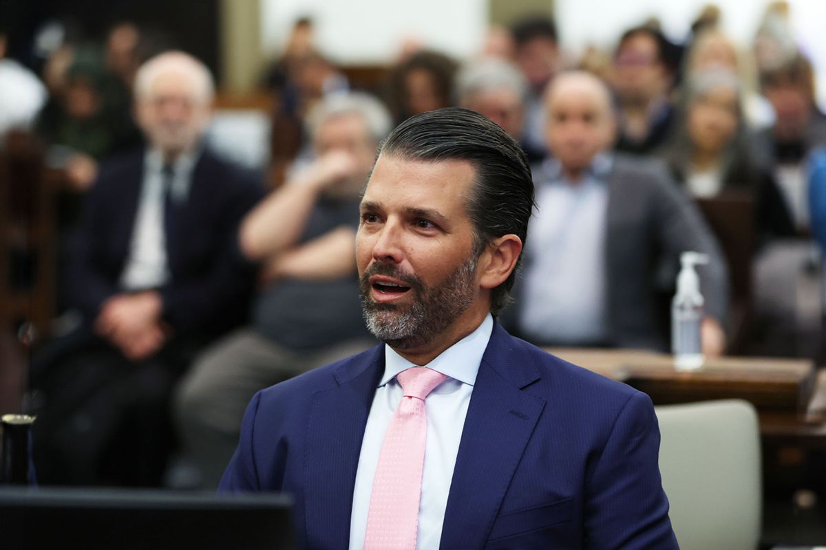 Donald Trump Jr. sits in a New York Courtroom for his father's fraud trial on November 01, 2023 in New York City. (Mike Segar-Pool/Getty Images)
