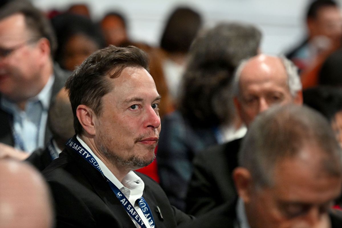 Tesla and SpaceX's CEO Elon Musk attends the first plenary session on Day 1 of the AI Safety Summit at Bletchley Park on November 1, 2023 in Bletchley, England. (Leon Neal/Getty Images)