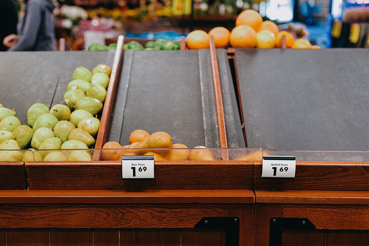 Empty Fresh Fruit Aisle at Grocery Store (Getty Images/Stefania Pelfini/La Waziya Photography)