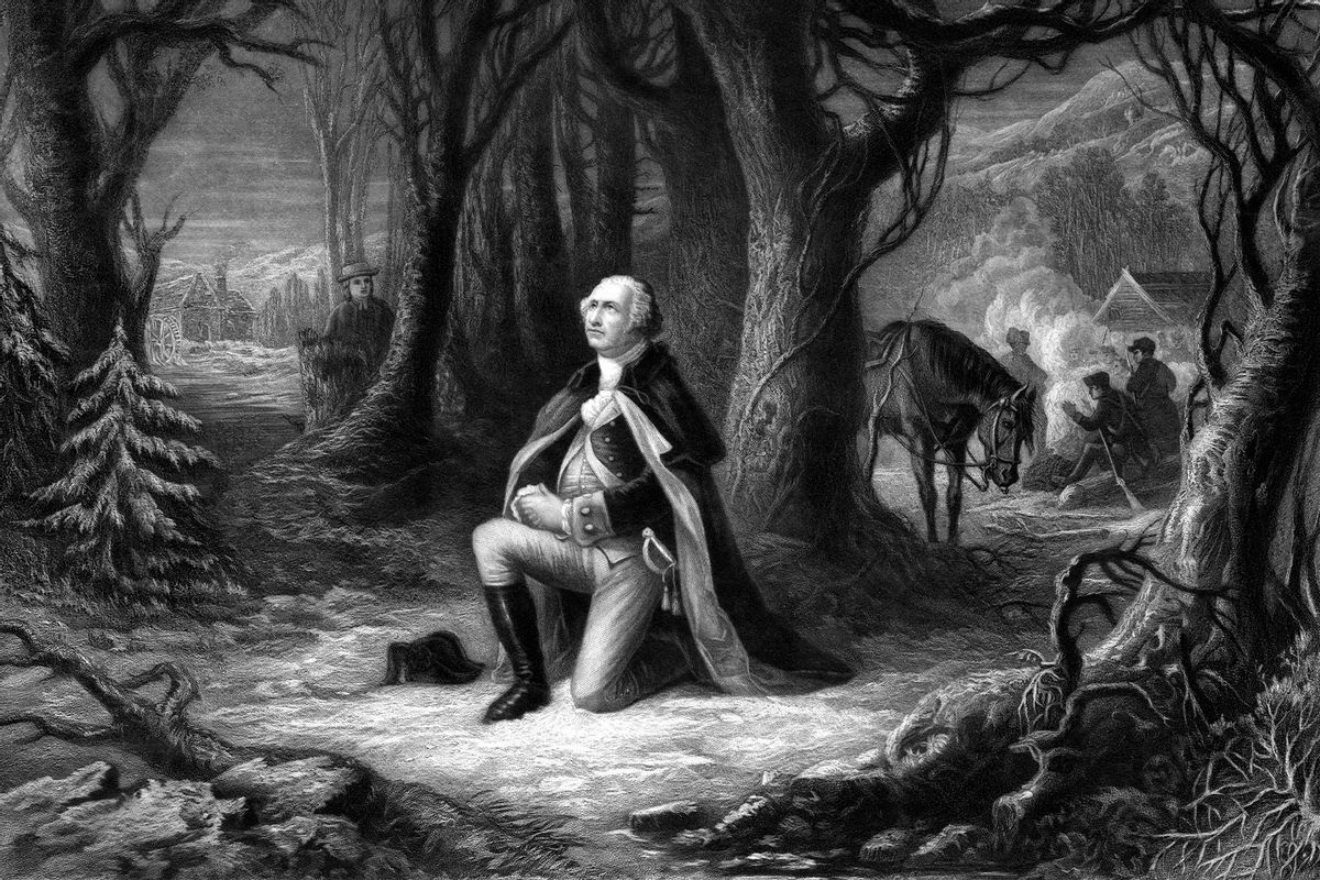 Vintage Revolutionary War print of General George Washington praying at Valley Forge (Getty Images/John Parrot/Stocktrek Images)