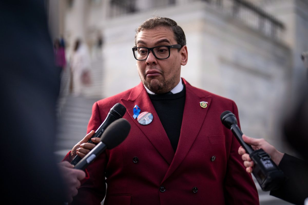 Rep. George Santos (R-N.Y.) speaks with reporters after a vote on Capitol Hill on Wednesday, Nov. 15, 2023, in Washington, DC. (Jabin Botsford/The Washington Post via Getty Images)
