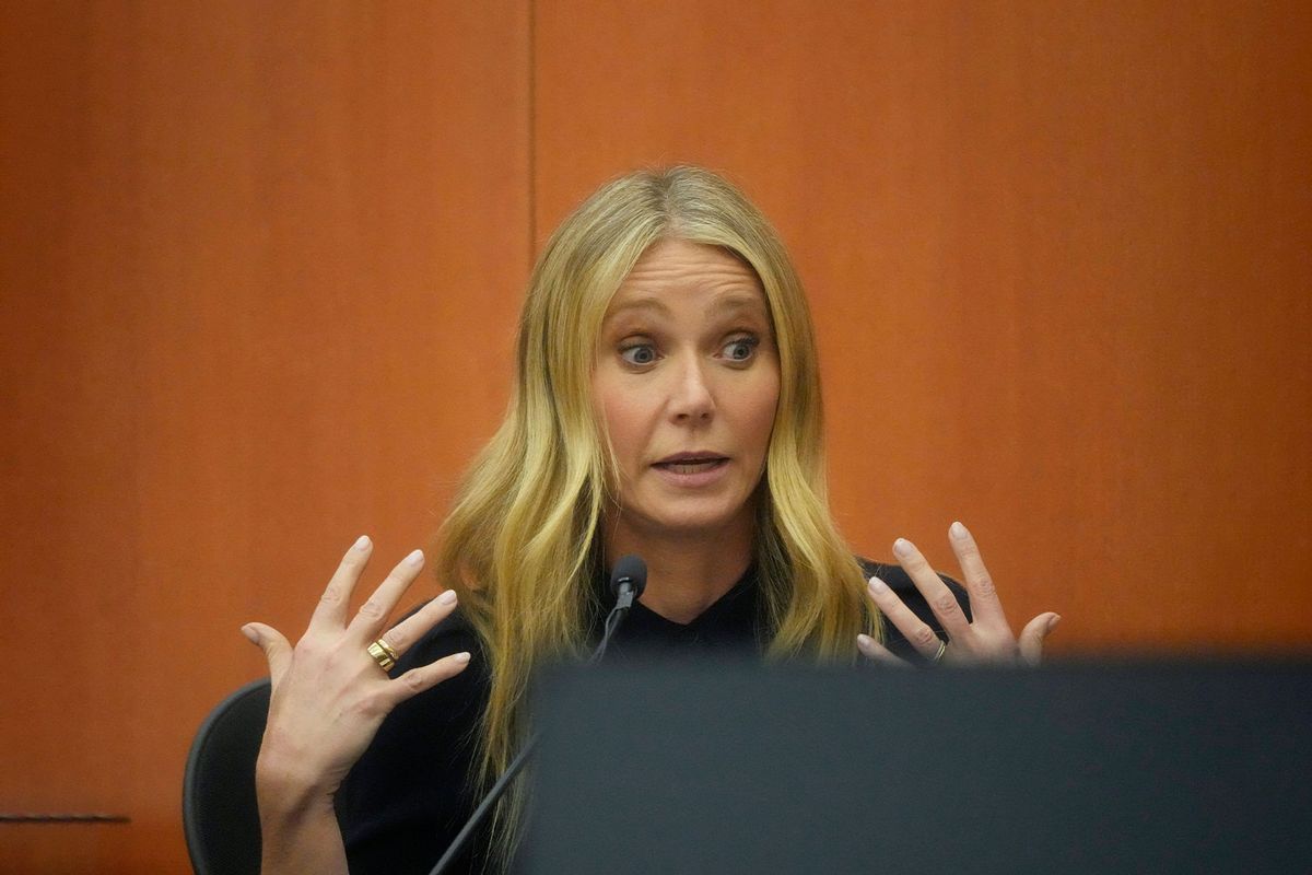 US actress Gwyneth Paltrow testifies during her trial, March 24, 2023, in Park City, Utah. (RICK BOWMER/POOL/AFP via Getty Images)