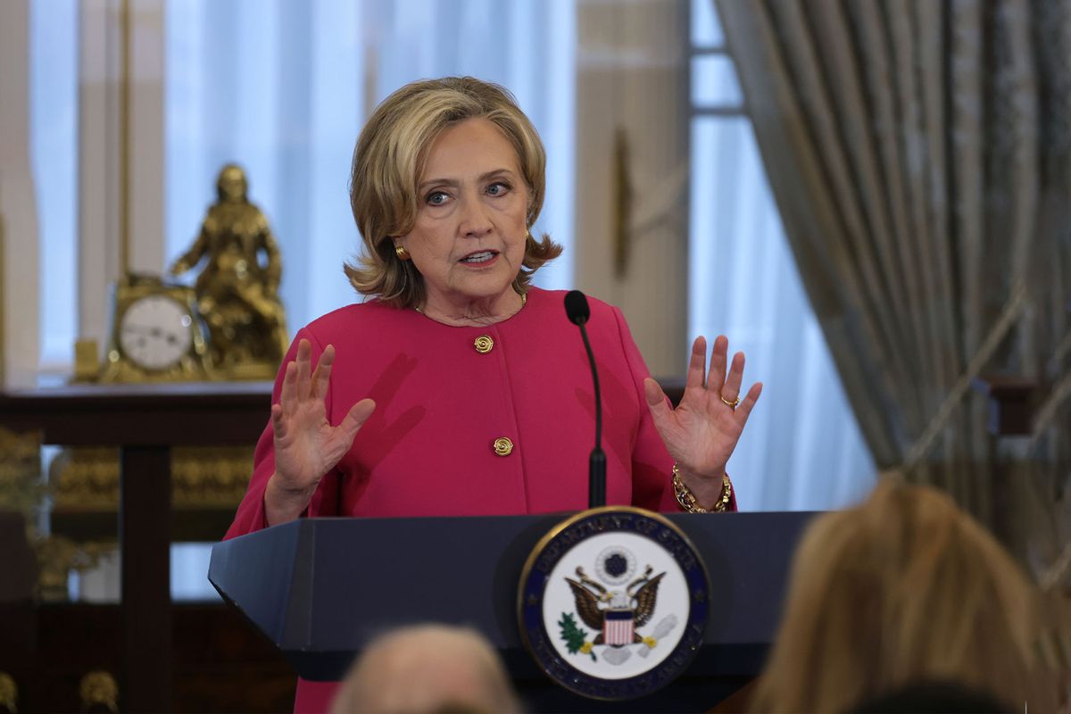 Former U.S. Secretary of State Hillary Clinton speaks during an unveiling of her portrait at the State Department on September 26, 2023 in Washington, DC. (Alex Wong/Getty Images)