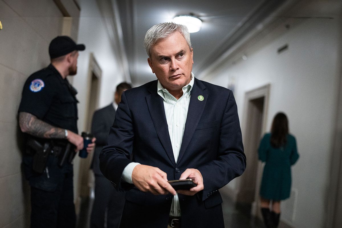 Rep. James Comer, R-Ky., leaves a House Republican Conference speaker of the house meeting in Longworth Building on Friday, October 13, 2023. (Tom Williams/CQ-Roll Call, Inc via Getty Images)