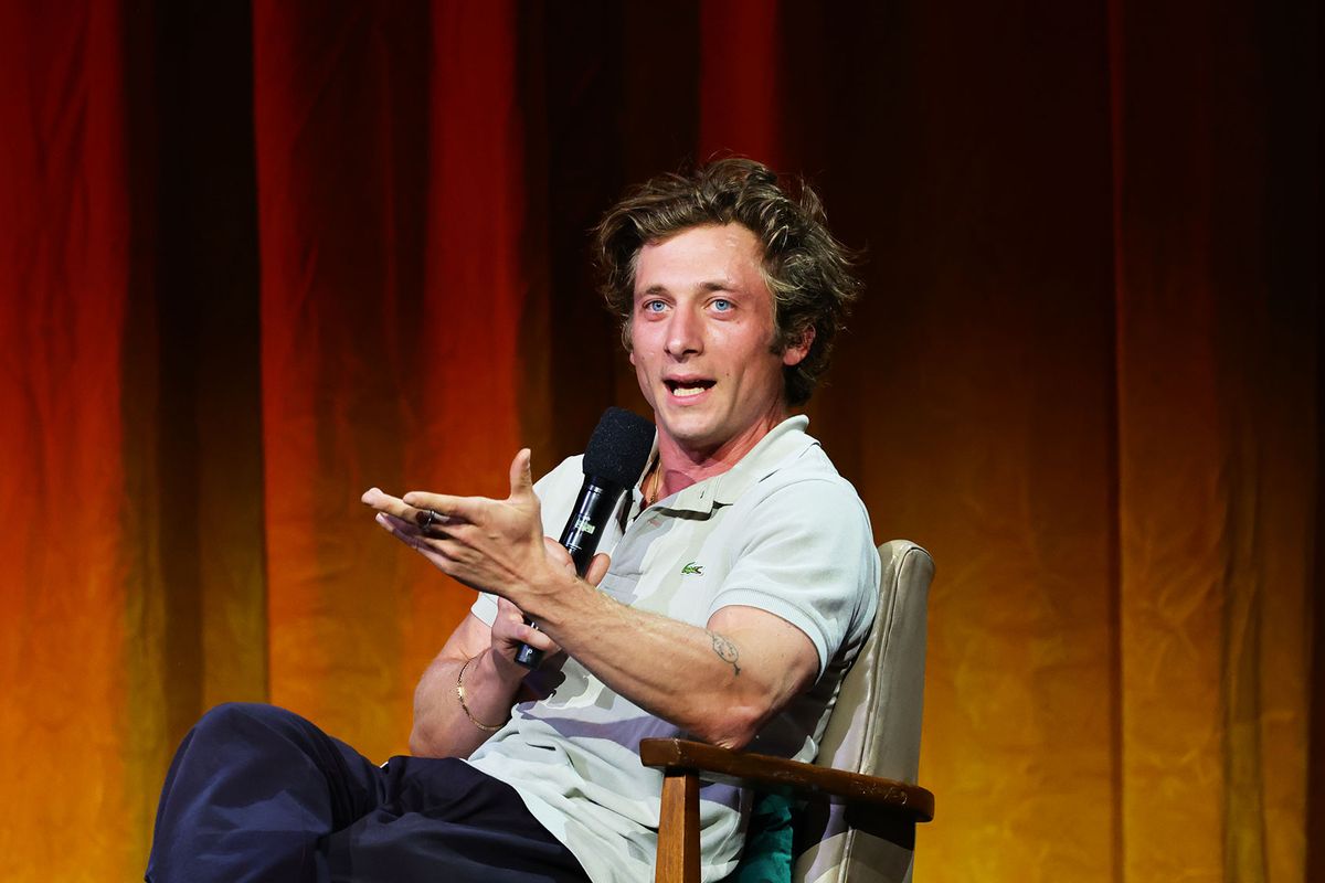Jeremy Allen White speaks during The Give Back-ular Spectacular! fundraiser in partnership with The Union Solidarity Coalition at The Orpheum Theatre on October 25, 2023 in Los Angeles, California. (Matt Winkelmeyer/Getty Images)