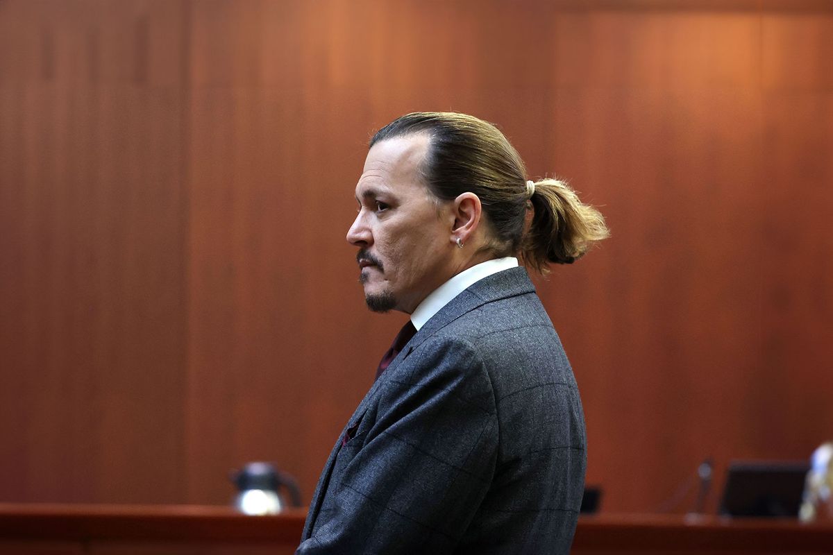 US actor Johnny Depp arrives at the start of the day during the 50 million US dollar Depp vs Heard defamation trial at the Fairfax County Circuit Court in Fairfax, Virginia, on April 28, 2022. (MICHAEL REYNOLDS/POOL/AFP via Getty Images)