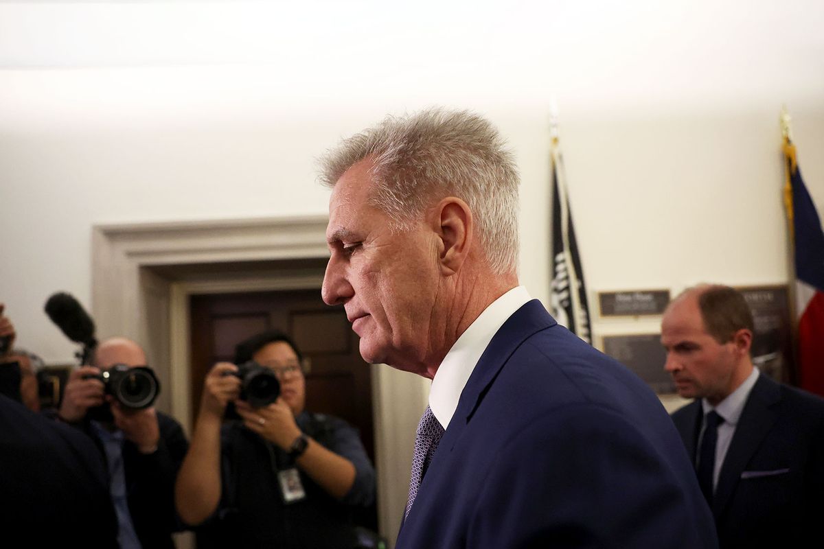 Former U.S. Speaker of the House Kevin McCarthy (R-CA) leaves a House Republican conference meeting in the Longworth House Office Building on Capitol Hill on October 24, 2023 in Washington, DC. (Justin Sullivan/Getty Images)